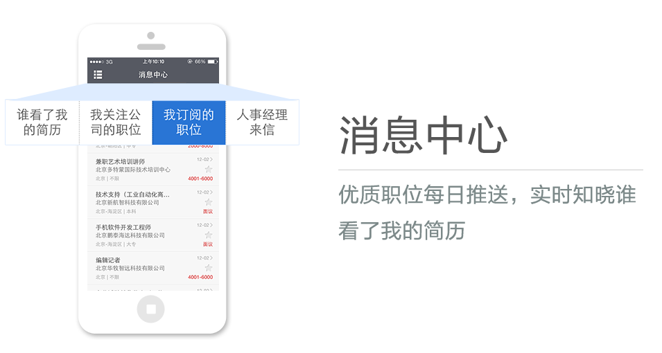 優(yōu)質(zhì)職位每日推送，實時知曉誰看了我的簡歷